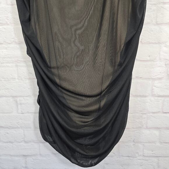 M Forever 21+ Black Sheer Mesh Ruffled Ruched Cocktail Dress Womens Plus Size 3X - Picture 4 of 12